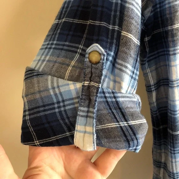 JACHS Girlfriend Blue Plaid Bea Western Button Down Flannel Top - Picture 5 of 10